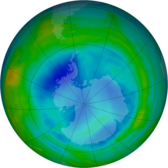Antarctic ozone map for 21 August 2015